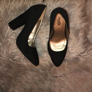 Black Suede Pointed Toe Heels.
